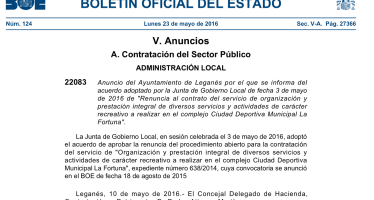 El Partido Popular denunciará la renuncia de los pliegos de la Instalación Deportiva de la Fortuna y el de Inspección Fiscal de Leganés