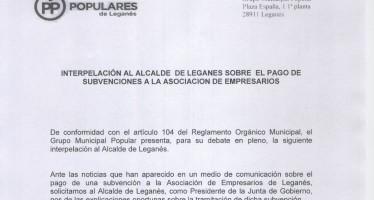 El Partido Popular pide explicaciones en el Pleno sobre la subvención a la Asociación de Empresarios de Leganés.