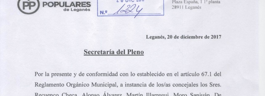 El Partido Popular fuerza al Alcalde a celebrar un pleno extraordinario para el control de su gestión