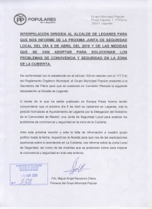 Interpelación Alcalde sobre inseguridad en La Cubierta