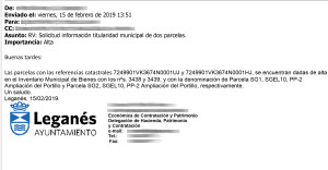 Correo electrónico del área de Patrimonio del Ayuntamiento de Leganés